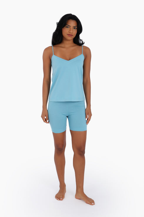 Cotton jersey tank top with adjustable thin straps